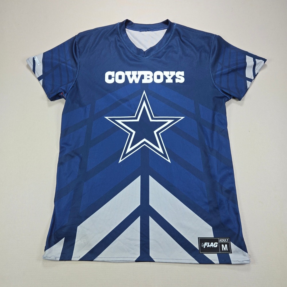 NFL Flag Dallas Cowboys Jersey Star Graphic Navy Blue Silver Mens Size Medium‎